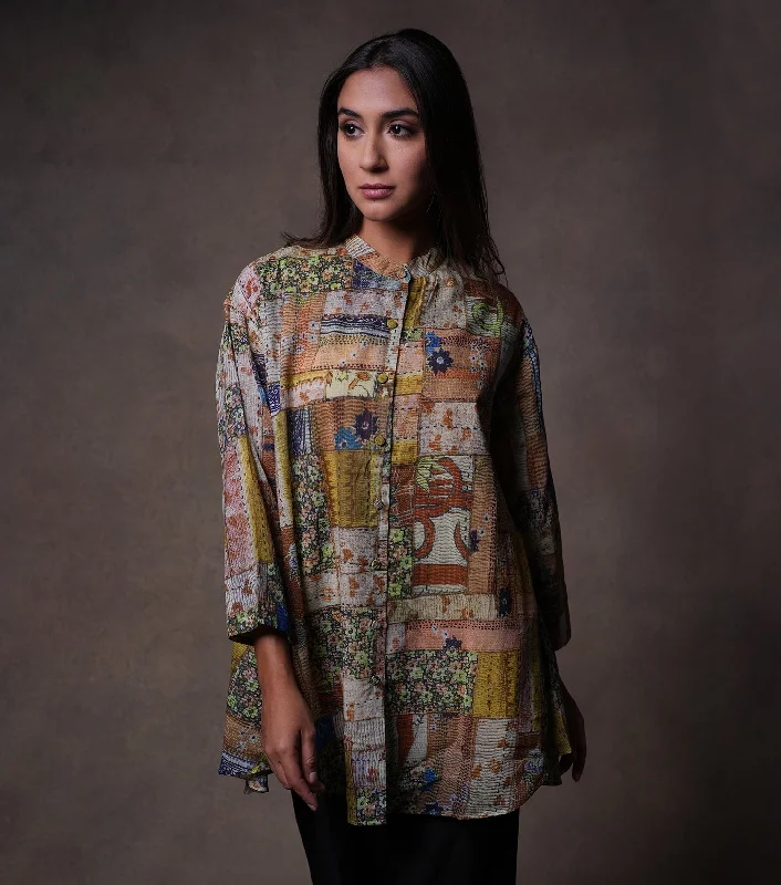 Multi Color Printed Cotton Shirt-- Fleece Fabric Down Fabric Feather Fabric