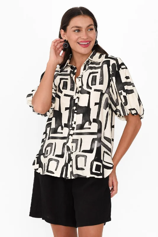 Eileen Black Abstract Collared Shirt-- Solid Color Striped Floral