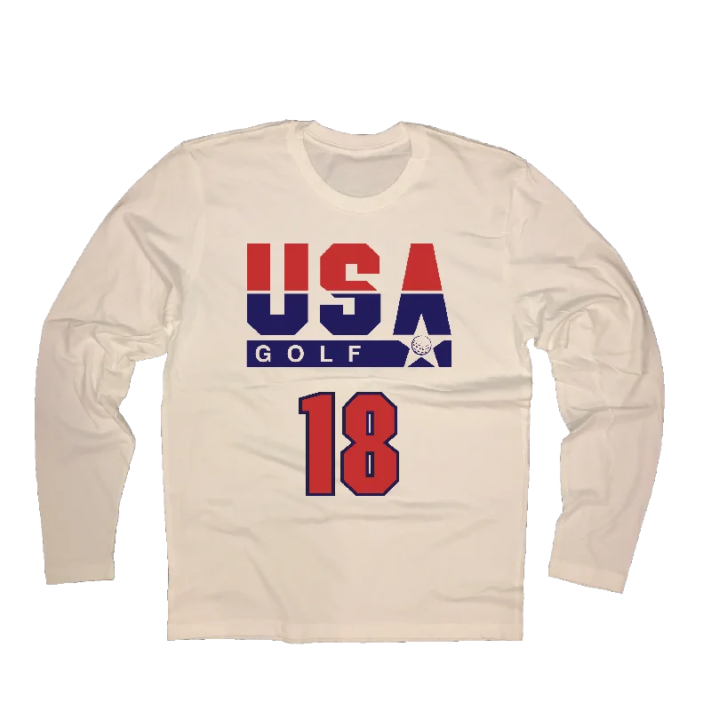 USA Golf 18 Holes Long Sleeve T-Shirt-- Fitted T-Shirt Seamless Stretchy