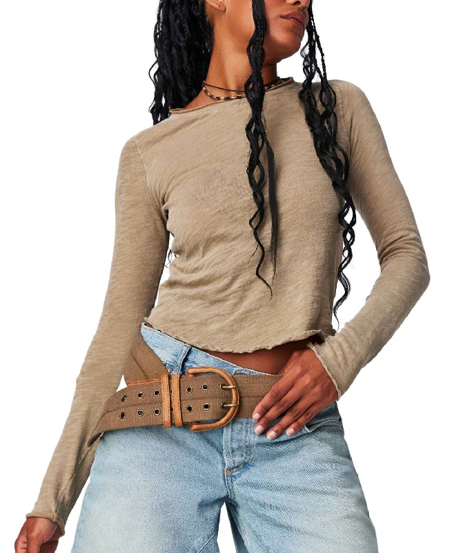 Be My Baby Long Sleeve Shirt In Tropical Nut-- Houndstooth Herringbone Solid