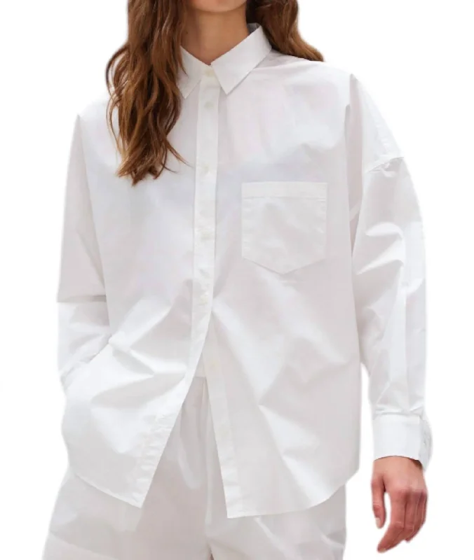 Chiara Long Sleeve Shirt In White-- Welt Pockets Slit Pockets