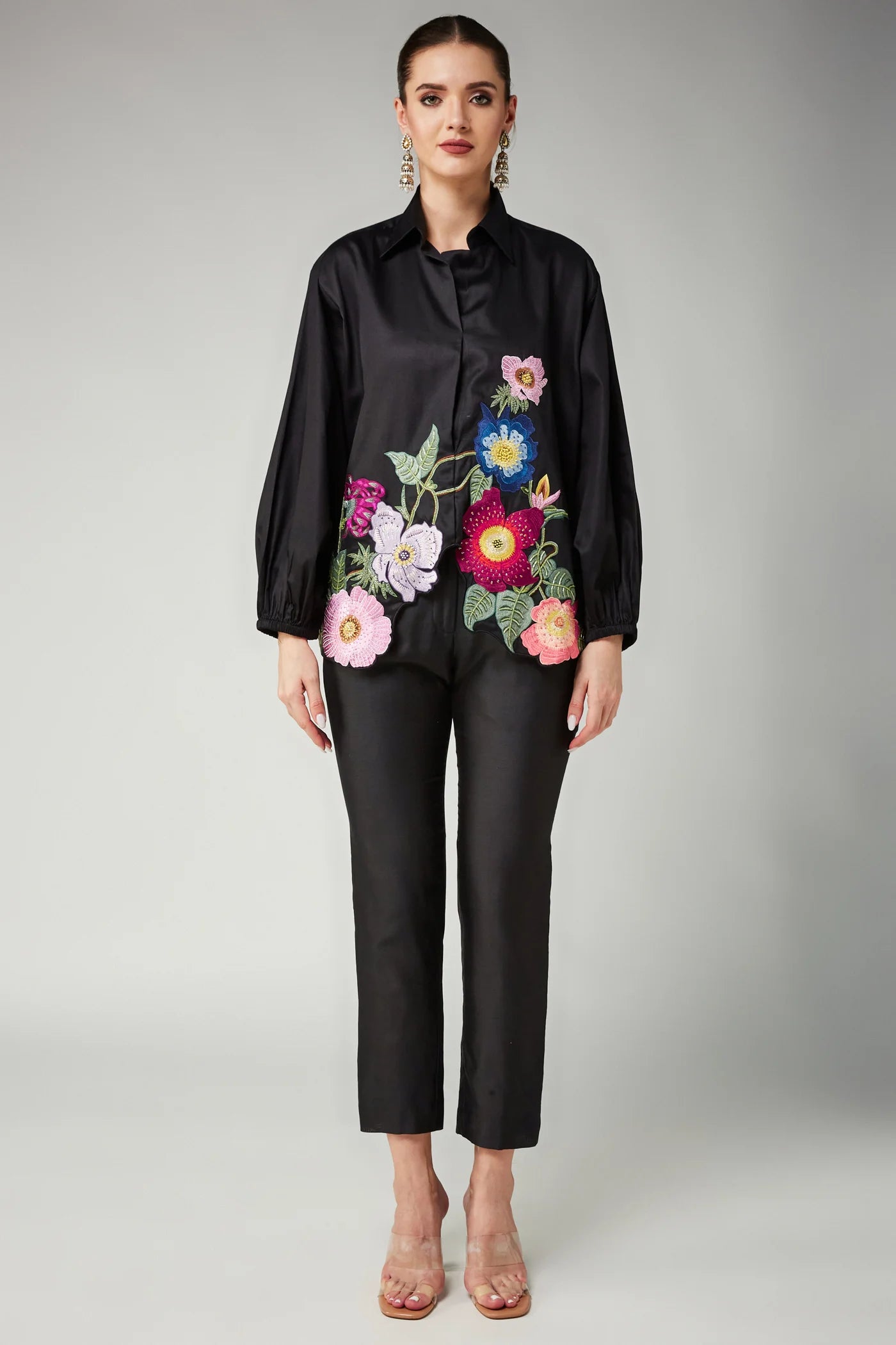 Full Bloom Oversized Black Shirt -- Basic T-Shirt Crew Neck Short Sleeve