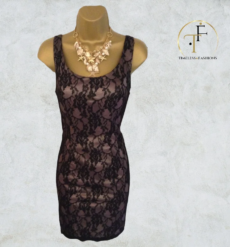 Forever Unique Black Lace Mini Dress UK 8 US 4 EU 36 Trendy Denim Mini Dress