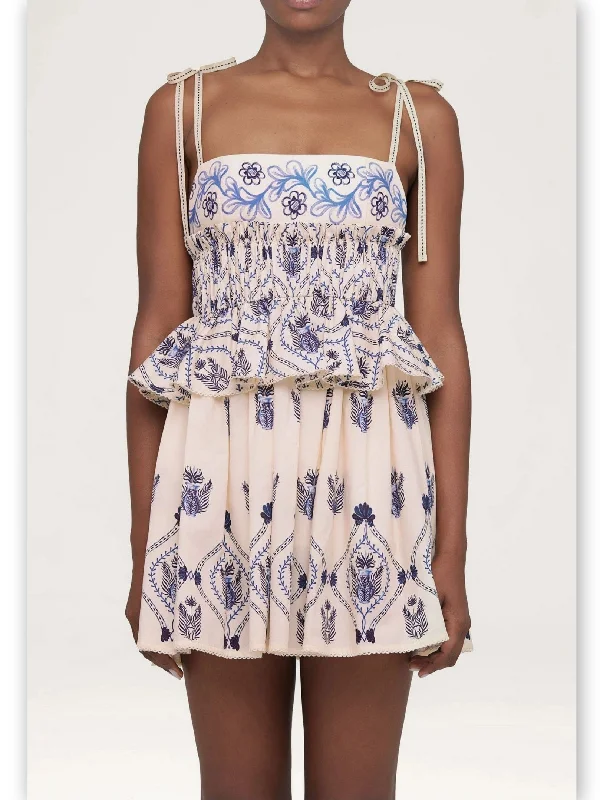 Printed Cotton-Poplin Peplum Mini Dress Comfortable Boho Mini Dress