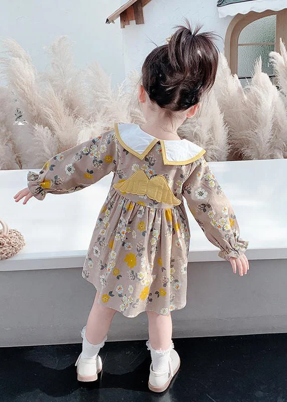 Modern Brown Embroideried Print Girls Vacation Long Dresses Long Sleeve SS1038 Tunics Yoga stretchy