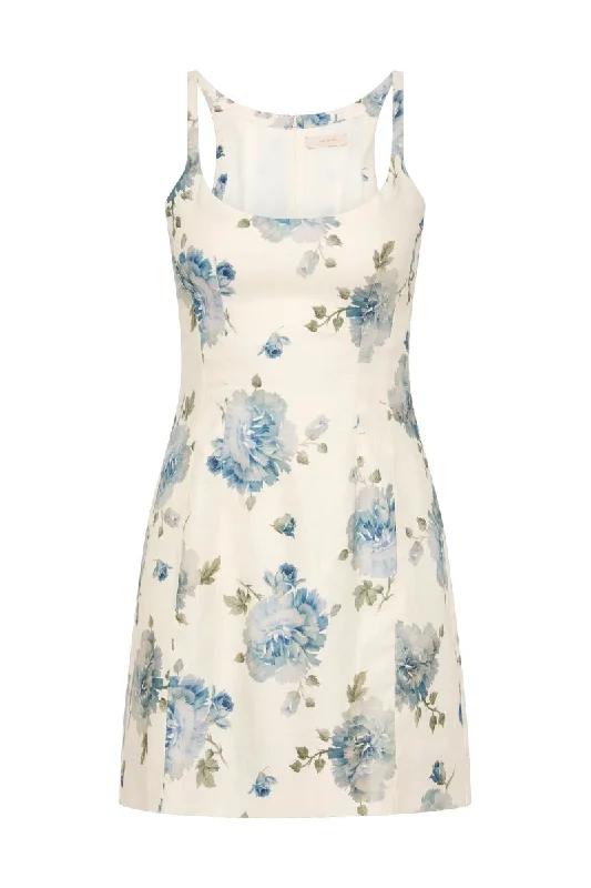 SANNE MINI DRESS-CECILE FLORAL PALE BLUE Cozy Knitted Mini Dress