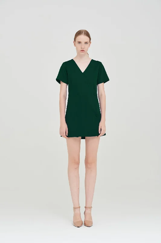 ZT101610DGN : MINI DRESS Elegant Satin Lace Mini Dress