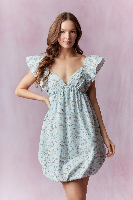Floral Bubble Hem Mini Dress Fashionable Mini Dress with Frills