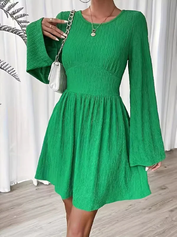 Round Neck Flare Sleeve Mini Dress Classic Black Mini Dress