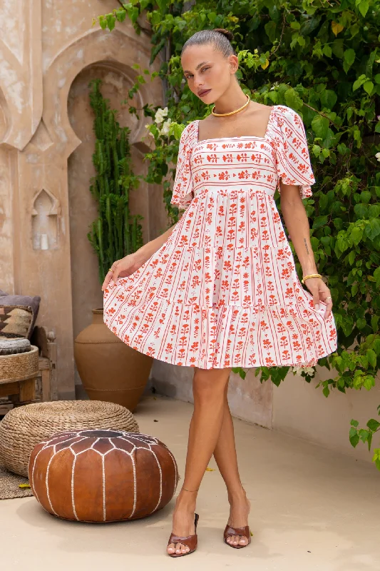 Rosaia Red Boho Floral Tiered Mini Dress Stylish Summer Mini Dress