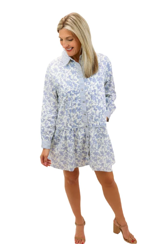 One More Time Mini Dress, Blue/White Classic Solid Mini Dress