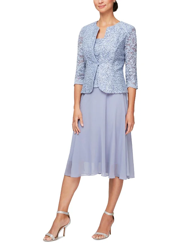 Petites Womens 2 PC Midi Cocktail And Party Dress Tunics Luxurious premium