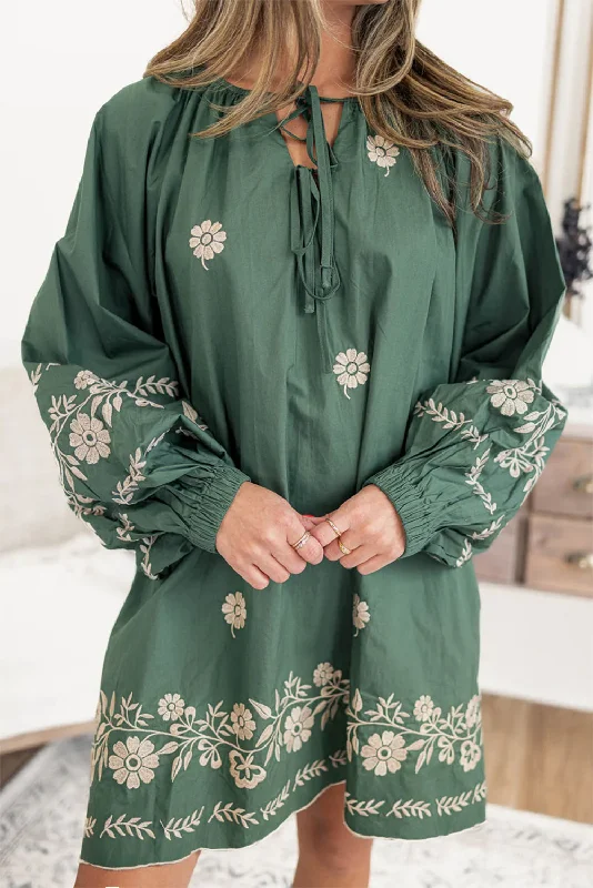 Mist Green Boho Floral V Neck Mini Dress Comfortable Wrap Mini Dress