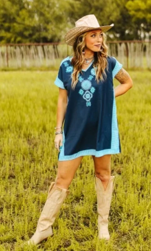Poncho style turquoise shirt/mini dress Stylish Ribbed Mini Dress