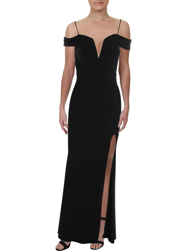 Juniors Womens Sweetheart Neck Off-The-Shoulder Maxi Dress Cowl Neckline Elegant