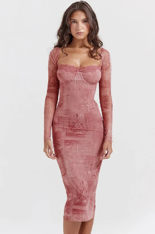 Sexy Sweetheart Lace Up Back Bodycon Printed Cocktail Party Midi Dress - Pink Tunics Recommended stylist Sexy Sweetheart Lace Up Back Bodycon Printed Cocktail Party Midi Dress - Pink Tunics Recommended stylist