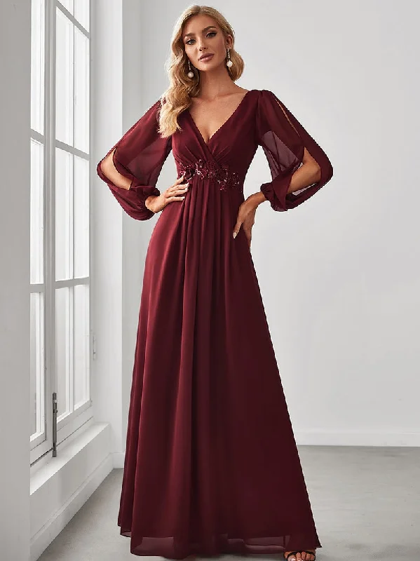 Zjkrl - Elegant Evening Dresses Long Lantern Sleeves V-neck 2023 ever pretty of A-LINE Chiffon Burgundy flower beltbelt Prom Dress Women Crew Neckline Sporty Zjkrl - Elegant Evening Dresses Long Lantern Sleeves V-neck 2023 ever pretty of A-LINE Chiffon Burgundy flower beltbelt Prom Dress Women Crew Neckline Sporty