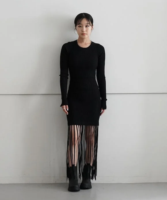 GANNI Melange Knit Fringe Mini Dress "Black" Elegant Satin Mini Dress