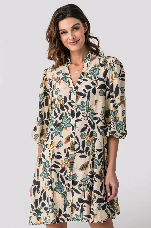 Gigio Floral Print 3/4 Sleeve Shirt Dress Tunics Travel practical