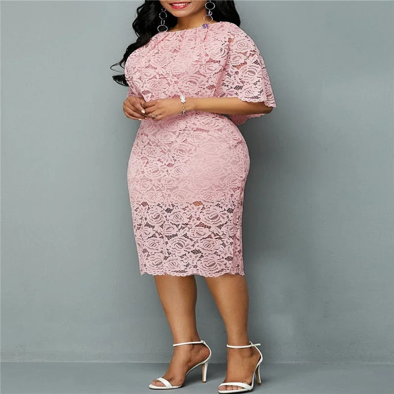Zjkrl 5XL 6XL Women Summer Autumn Dress Elegant Pink Lace Dress Female Evening Party Dresses Vestido Oversized Tunics Fashionable chic Zjkrl 5XL 6XL Women Summer Autumn Dress Elegant Pink Lace Dress Female Evening Party Dresses Vestido Oversized Tunics Fashionable chic