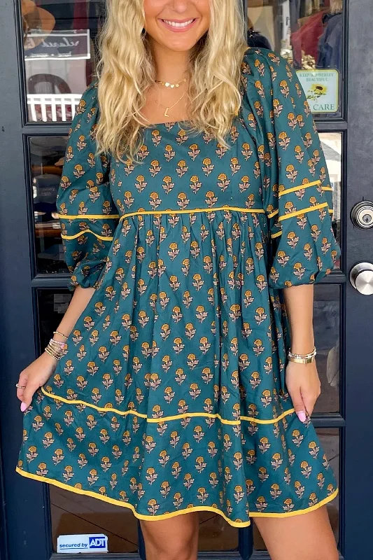 Skobeloff Floral Half Sleeve Pleated Mini Dress Classic Solid Mini Dress