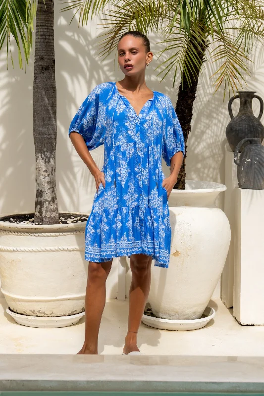 Myrrah Blue Floral Mini Dress Chic Mini Dress with V-Neck
