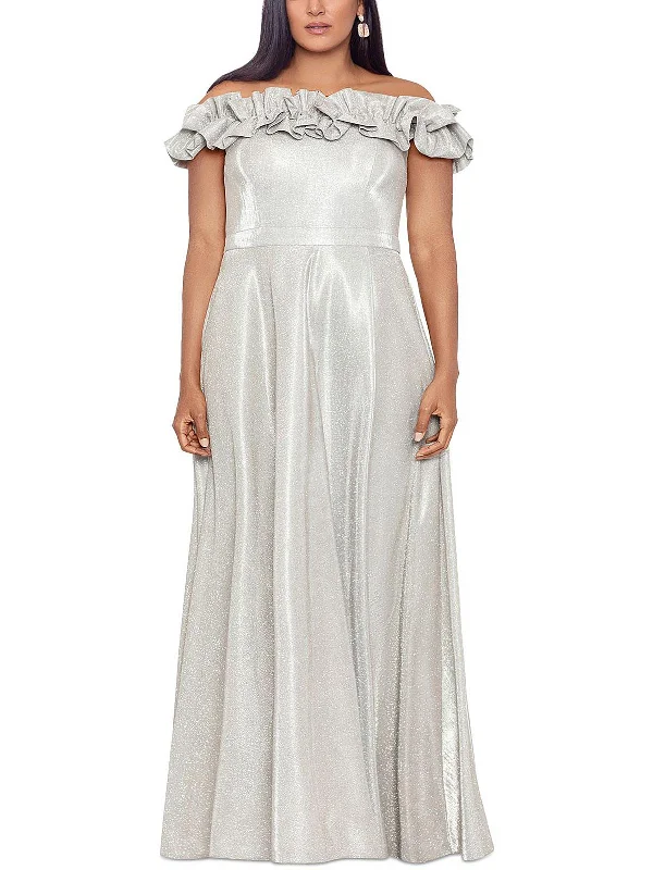 Plus Womens Metallic Strapless Evening Dress Tunics Silk luxurious