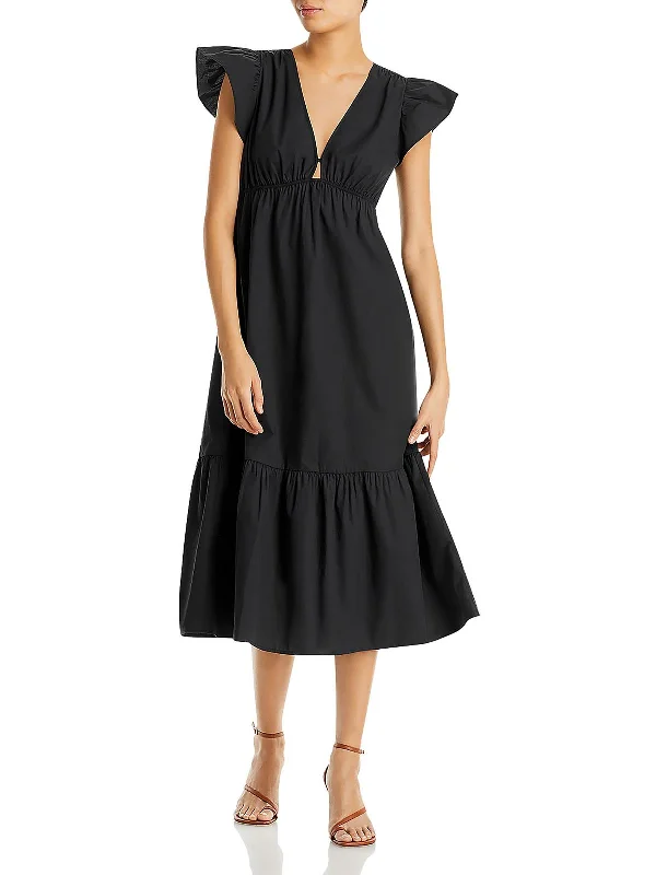 Womens Daytime Keyhole Midi Dress Tunics Print Colorful