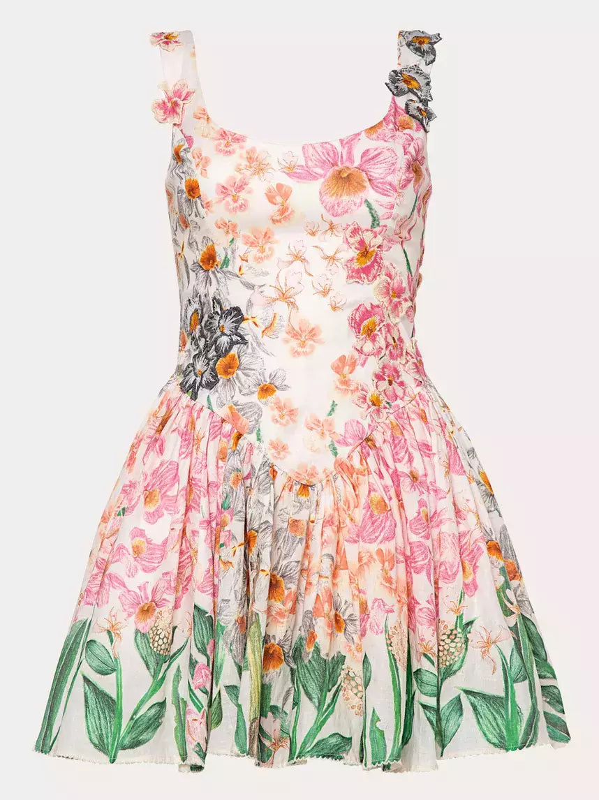 3D Floral-Appliqued Fit and Flare Mini Dress Trendy Crossover Mini Dress