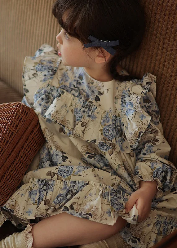 Chic Blue Ruffled Patchwork Kids Vacation Long Dresses Fall SS1045 Tunics Versatile all-occasion Chic Blue Ruffled Patchwork Kids Vacation Long Dresses Fall SS1045 Tunics Versatile all-occasion