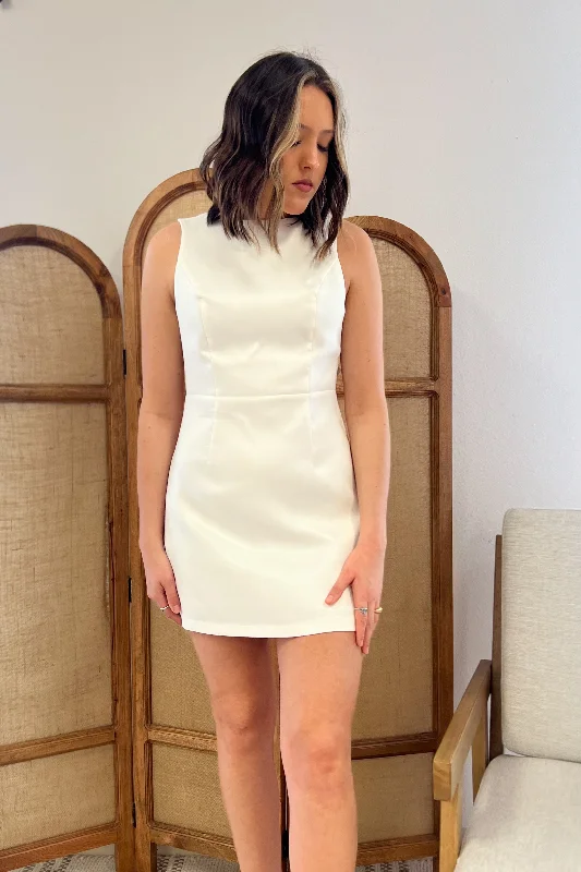 Brunch Mini Dress In White Cozy Sweater Mini Dress