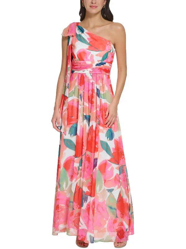 Womens Chiffon Floral Evening Dress Pencil Office Professional