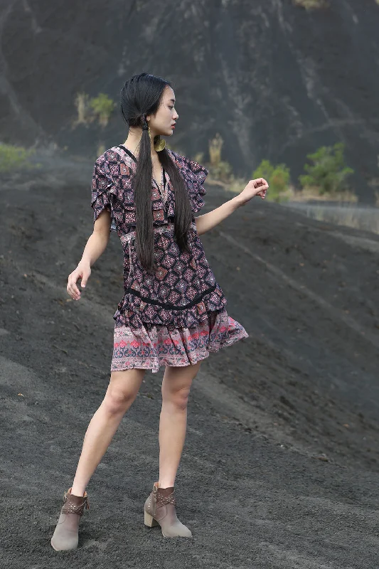 Yasmine Mini Dress - Moonless Night Chic Mini Dress with V-Neck