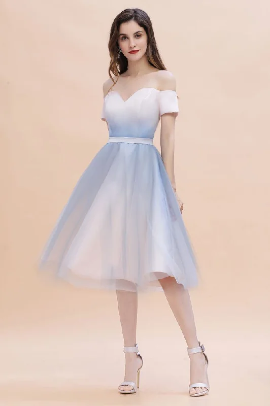 Off-the-Shoulder Sweetheart Gradient Aline Evening Party Mini Dress Stylish Button-Down Mini Dress