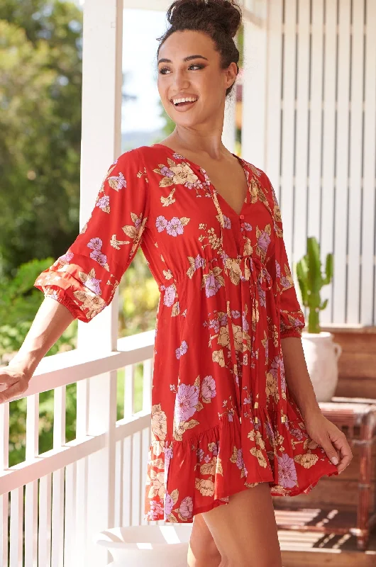 Ara Mini Dress - Red/Purple Tunics Spring floral