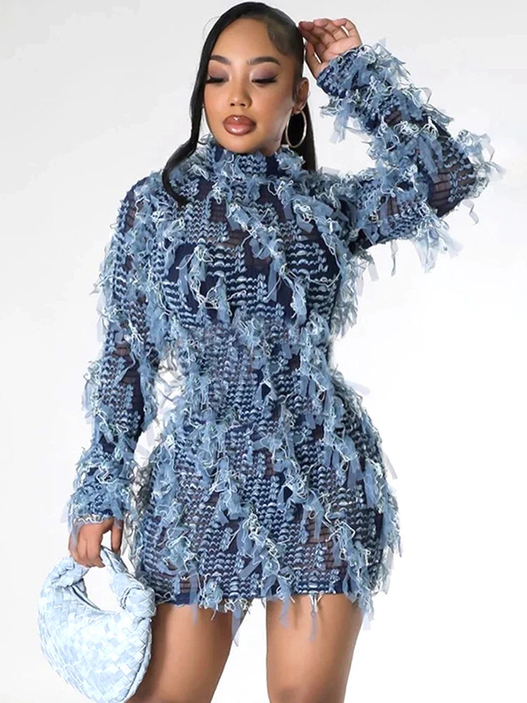 Bulk Orders Autumn Full Sleeve Crew Neck Holes Casual Dress Tassel O-neck Long Sleeve Patchwork Mini Dress For Women Comfortable Polka Dot Mini Dress Bulk Orders Autumn Full Sleeve Crew Neck Holes Casual Dress Tassel O-neck Long Sleeve Patchwork Mini Dress For Women Comfortable Polka Dot Mini Dress