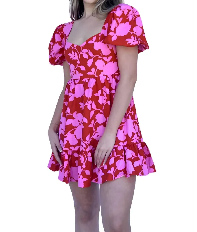 Floral Print Mini Dress In Pink Tunics Satin smooth