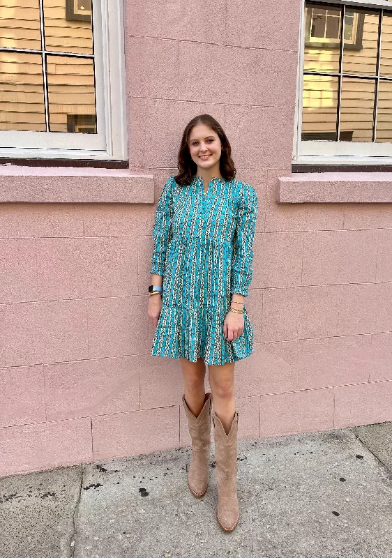 Folly Mini Dress Turquoise Striped Vine Fashionable Summer Mini Dress