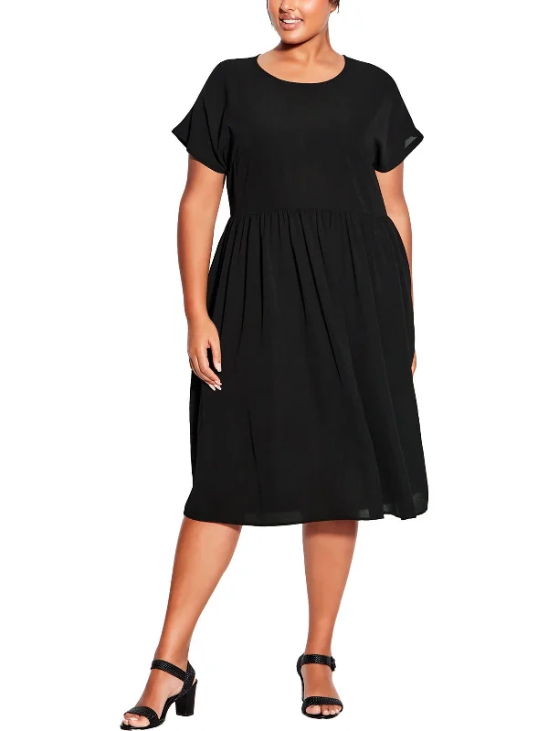 Plus Womens Wedding Midi Shift Dress empire Waist empire