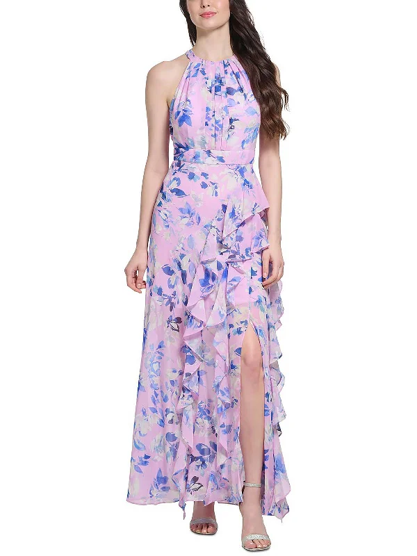 Womens Chiffon Floral Maxi Dress Tunics Long Elegant