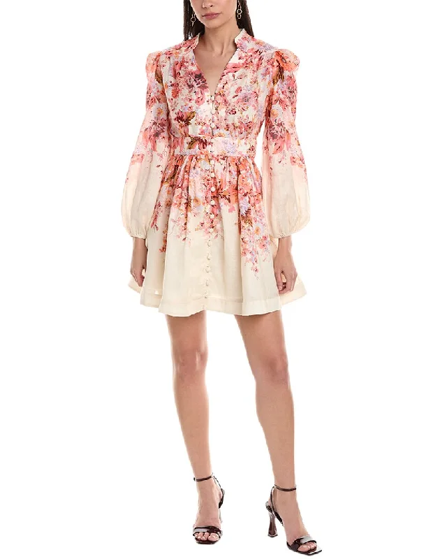 Zimmermann Devi Plunge Linen Mini Dress Tunics Top rated