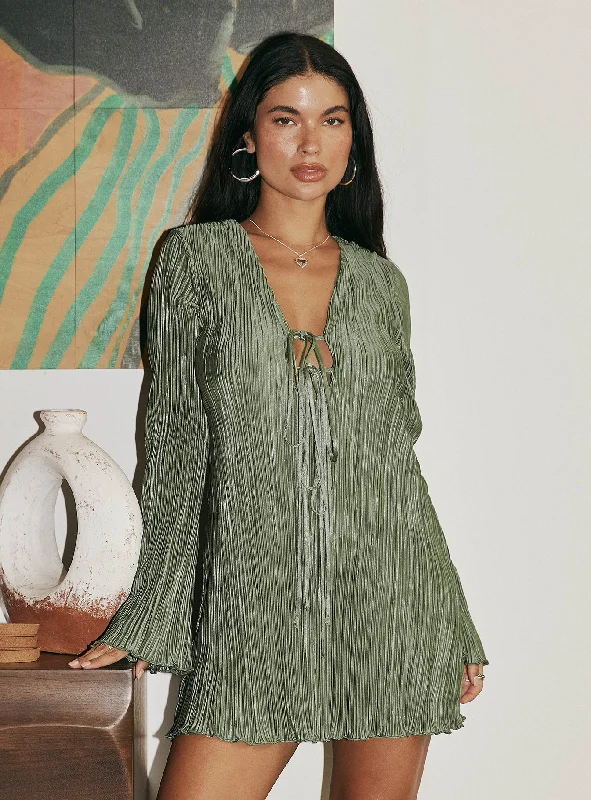 Malop Long Sleeve Mini Dress Sage Tunics Vintage classic
