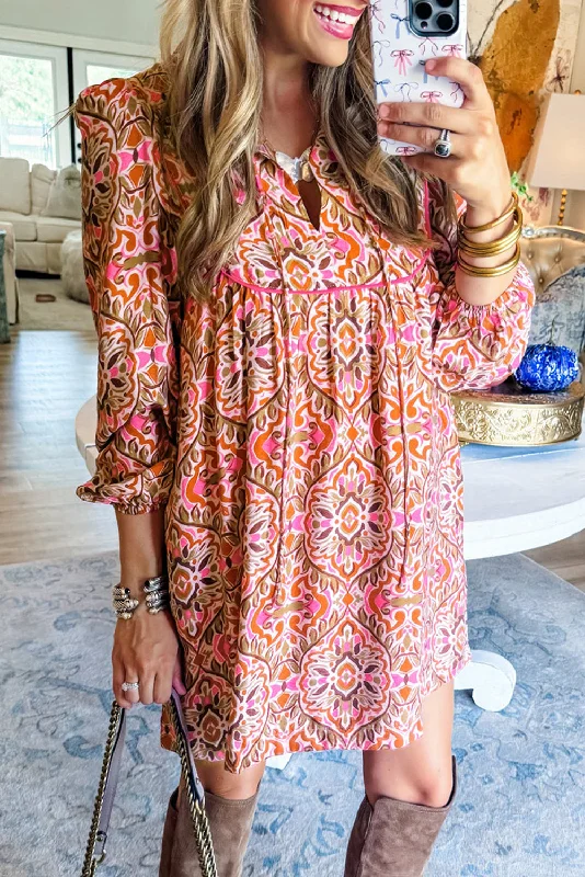 Khaki Abstract Print Long Sleeve Tied Neckline Mini Dress Comfortable Bodycon Mini Dress Khaki Abstract Print Long Sleeve Tied Neckline Mini Dress Comfortable Bodycon Mini Dress