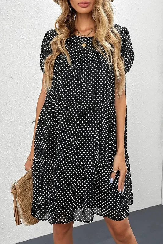 Shop Now: Black Polka Dot Tiered Swing Mini Dress - Limited Stock! Comfortable Linen Mini Dress Shop Now: Black Polka Dot Tiered Swing Mini Dress - Limited Stock! Comfortable Linen Mini Dress