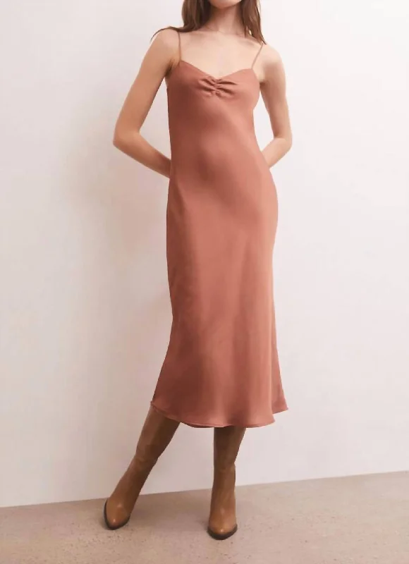 Lark Lux Sheen Slip Dress In Penny Crew Neckline Sporty