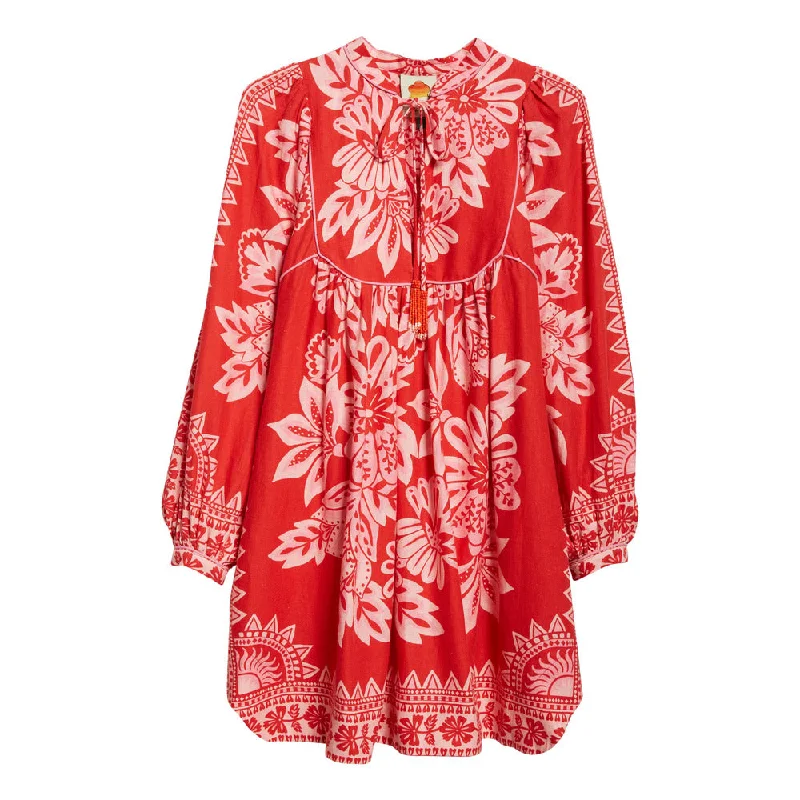 FARM Rio Women's Flora Tapestry Red Long Sleeve Mini Dress Tunics Sophisticated sleek FARM Rio Women's Flora Tapestry Red Long Sleeve Mini Dress Tunics Sophisticated sleek