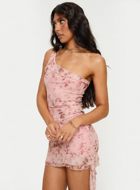 Bramwell One Shoulder Mini Dress Pink Tunics Trendy modern