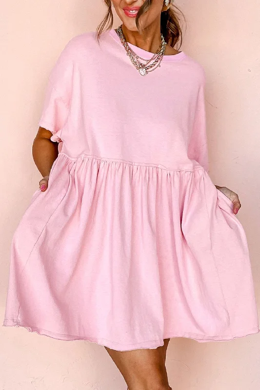 Round Neck Half Sleeve Mini Dress Chic Bohemian Mini Dress
