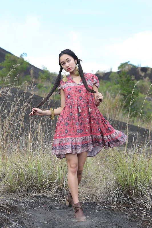 Zaara Frill Mini Dress - Scarlet Fashionable Party Mini Dress