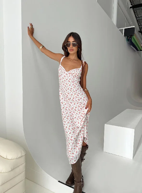 Georgia Midi Dress White / Pink Floral Tunics Essential wardrobe